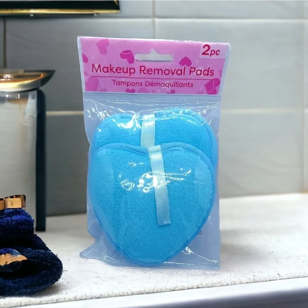 Reusable Beauty Makeup Removal Pads Blue Heart Shaped Plush Foam 2-pack Love